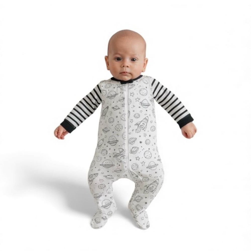 🍁Wonder Nation Space Print Zip-Up Footed Sleeper Pajamas 0-3 Months NWT